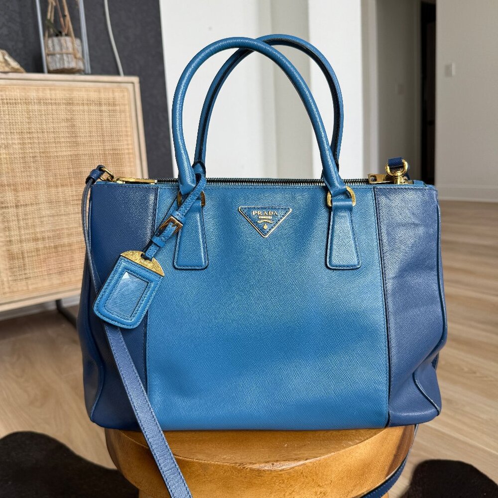 Prada Saffiano Blue Colorblock Tote Bag
